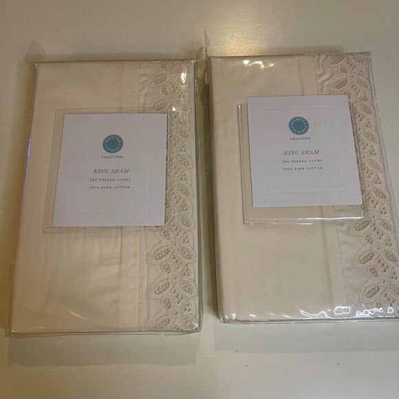 Martha Stewart set of 2 King Shams EYELET Trim 360 TC 100% Pima Cotton NWT - Picture 1 of 5